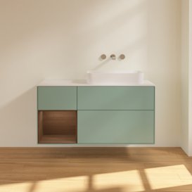 Тумба під раковину Villeroy & Boch Finion 120х50,1 см із підсвічуванням МДФ оливковий матовий лак/скло біле матове G681GNGM