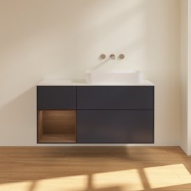 Тумба под раковину Villeroy & Boch Finion 120х50,1 см с подсветкой МДФ темно-синий матовый лак/стекло белое матовое G681GNHG