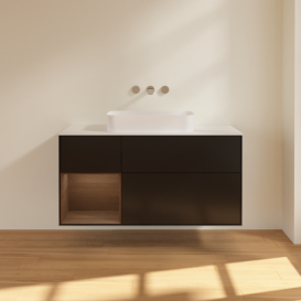 Тумба под раковину Villeroy & Boch Finion 120х50,1 см с подсветкой МДФ черный матовый лак/стекло белое матовое F701GNPD