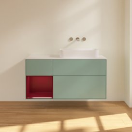 Тумба під раковину Villeroy & Boch Finion 120х50,1 см із підсвічуванням МДФ оливковий матовий лак/скло біле матове G681HBGM