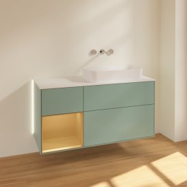 Тумба под раковину Villeroy & Boch Finion 120х50,1 см с подсветкой МДФ оливковый матовый лак/стекло белое матовое G681HFGM