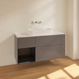 Тумба под раковину Villeroy & Boch Finion 120х50,1 см с подсветкой МДФ антрацит матовый лак/стекло белое матовое F701PDGK