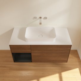 Тумба под раковину Villeroy & Boch Finion 120х50,1 см с подсветкой МДФ шпон грецкого ореха/стекло белое матовое F701PDGN