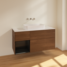 Тумба под раковину Villeroy & Boch Finion 120х50,1 см с подсветкой МДФ шпон грецкого ореха/стекло белое матовое F701PDGN