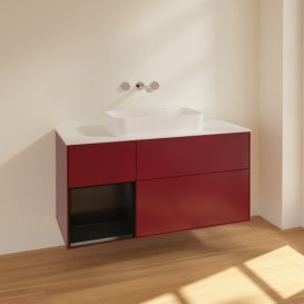 Тумба під раковину Villeroy & Boch Finion 120х50,1 см з підсвічуванням МДФ півонія матовий лак/скло біле матове F701PDHB