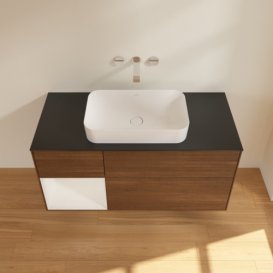 Тумба под раковину Villeroy & Boch Finion 120х50,1 см с подсветкой МДФ шпон грецкого ореха/стекло черное матовое F702GFGN