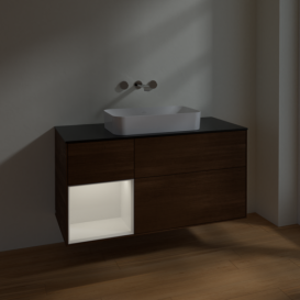 Тумба под раковину Villeroy & Boch Finion 120х50,1 см с подсветкой МДФ шпон грецкого ореха/стекло черное матовое F702GFGN