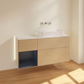 Тумба під раковину Villeroy & Boch Finion 120х50,1 см із підсвічуванням МДФ шпон дуба/скло біле матове G681HGPC