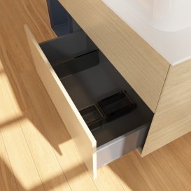 Тумба під раковину Villeroy & Boch Finion 120х50,1 см із підсвічуванням МДФ шпон дуба/скло біле матове G681HGPC