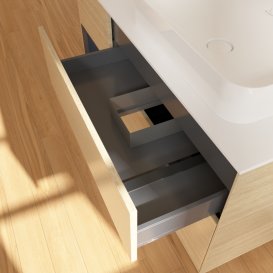 Тумба під раковину Villeroy & Boch Finion 120х50,1 см із підсвічуванням МДФ шпон дуба/скло біле матове G681HGPC