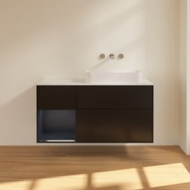 Тумба під раковину Villeroy & Boch Finion 120х50,1 см із підсвічуванням МДФ чорний матовий лак/скло біле матове G681HGPD