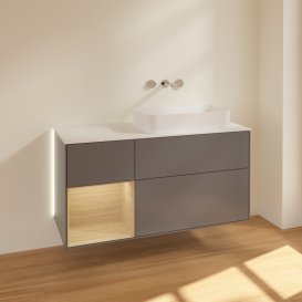 Тумба під раковину Villeroy & Boch Finion 120х50,1 см з підсвічуванням антрацит матовий лак/скло біле матове G681PCGK