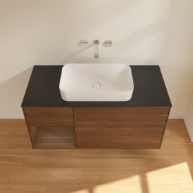 Тумба под раковину Villeroy & Boch Finion 120х50,1 см с подсветкой МДФ шпон грецкого ореха/стекло черное матовое F702GNGN