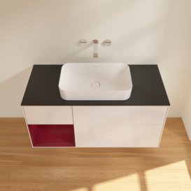 Тумба под раковину Villeroy & Boch Finion 120х50,1 см с подсветкой МДФ глянцевый белый лак/стекло черное матовое F702HBGF