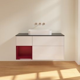 Тумба под раковину Villeroy & Boch Finion 120х50,1 см с подсветкой МДФ глянцевый белый лак/стекло черное матовое F702HBGF