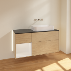 Тумба под раковину Villeroy & Boch Finion 120х50,1 см с подсветкой МДФ шпон дуба/стекло черное матовое G682GFPC