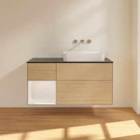 Тумба под раковину Villeroy & Boch Finion 120х50,1 см с подсветкой МДФ шпон дуба/стекло черное матовое G682GFPC