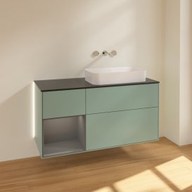 Тумба под раковину Villeroy & Boch Finion 120х50,1 см с подсветкой МДФ оливковый матовый лак/стекло черное матовое G682GKGM