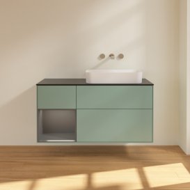 Тумба под раковину Villeroy & Boch Finion 120х50,1 см с подсветкой МДФ оливковый матовый лак/стекло черное матовое G682GKGM