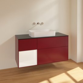 Тумба под раковину Villeroy & Boch Finion 120х50,1 см с подсветкой МДФ пион матовый лак/стекло черное матовое F702MTHB