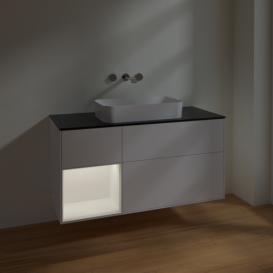 Тумба под раковину Villeroy & Boch Finion 120х50,1 см с подсветкой МДФ белый матовый лак/стекло черное матовое F702MTMT