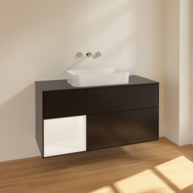 Тумба під раковину Villeroy & Boch Finion 120х50,1 см з підсвічуванням МДФ чорний матовий лак/скло чорне матове F702MTPD
