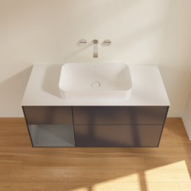 Тумба під раковину Villeroy & Boch Finion 120х50,1 см із підсвічуванням МДФ темно-синій матовий лак/скло біле матове F701GKHG