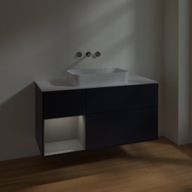 Тумба під раковину Villeroy & Boch Finion 120х50,1 см із підсвічуванням МДФ темно-синій матовий лак/скло біле матове F701GKHG