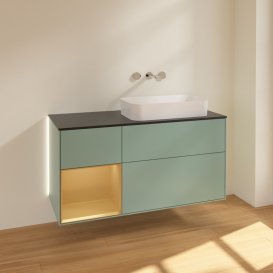 Тумба под раковину Villeroy & Boch Finion 120х50,1 см с подсветкой МДФ оливковый матовый лак/стекло черное матовое G682HFGM