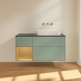 Тумба под раковину Villeroy & Boch Finion 120х50,1 см с подсветкой МДФ оливковый матовый лак/стекло черное матовое G682HFGM