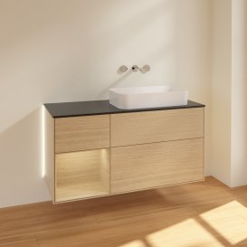 Тумба под раковину Villeroy & Boch Finion 120х50,1 см с подсветкой МДФ шпон дуба/стекло черное матовое G682PCPC