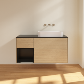 Тумба под раковину Villeroy & Boch Finion 120х50,1 см с подсветкой МДФ шпон дуба/стекло черное матовое G682PDPC