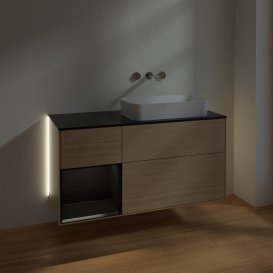 Тумба под раковину Villeroy & Boch Finion 120х50,1 см с подсветкой МДФ шпон дуба/стекло черное матовое G682PDPC