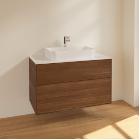 Тумба под раковину Villeroy & Boch Finion 100х50,1 см МДФ шпон грецкого ореха/стекло белое матовое F35100GN