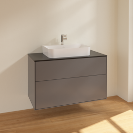 Тумба під раковину Villeroy & Boch Finion 100х50,1 см МДФ антрацит матовий лак/скло чорне матове F35200GK