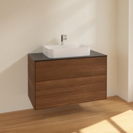 Тумба под раковину Villeroy & Boch Finion 100х50,1 см ДСП шпон грецкого ореха/стекло черное матовое F35200GN