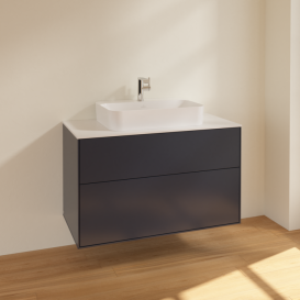 Тумба під раковину Villeroy & Boch Finion 100х50,1 см МДФ темно-синій матовий лак/скло біле матове F35100HG