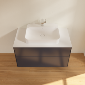 Тумба під раковину Villeroy & Boch Finion 100х50,1 см МДФ темно-синій матовий лак/скло біле матове F35100HG