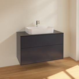 Тумба під раковину Villeroy & Boch Finion 100х50,1 см МДФ темно-синій матовий лак/скло чорне матове F35200HG