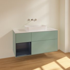 Тумба під раковину Villeroy & Boch Finion 120х50,1 см із підсвічуванням МДФ оливковий матовий лак/скло біле матове F701HGGM