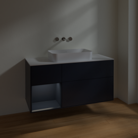 Тумба під раковину Villeroy & Boch Finion 120х50,1 см із підсвічуванням МДФ темно-синій матовий лак/скло біле матове F701HGHG