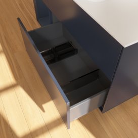 Тумба під раковину Villeroy & Boch Finion 120х50,1 см із підсвічуванням МДФ темно-синій матовий лак/скло біле матове F701HGHG