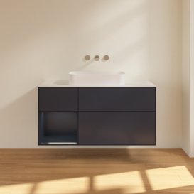 Тумба під раковину Villeroy & Boch Finion 120х50,1 см із підсвічуванням МДФ темно-синій матовий лак/скло біле матове F701HGHG