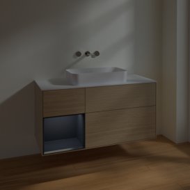 Тумба под раковину Villeroy & Boch Finion 120х50,1 см с подсветкой МДФ шпон дуба/стекло белое матовое F701HGPC