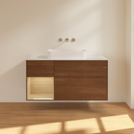 Тумба под раковину Villeroy & Boch Finion 120х50,1 см с подсветкой МДФ шпон грецкого ореха/стекло белое матовое F701PCGN