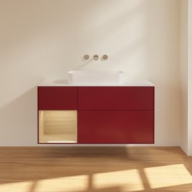 Тумба під раковину Villeroy & Boch Finion 120х50,1 см з підсвічуванням МДФ півонія матовий лак/скло біле матове F701PCHB