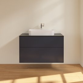 Тумба под раковину Villeroy & Boch Finion 100х50,1 см с подсветкой МДФ темно-синий матовый лак/стекло черное матовое G35200HG