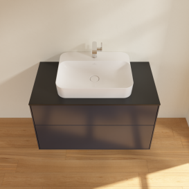 Тумба под раковину Villeroy & Boch Finion 100х50,1 см с подсветкой МДФ темно-синий матовый лак/стекло черное матовое G35200HG