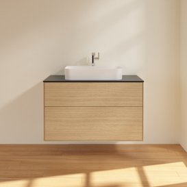 Тумба под раковину Villeroy & Boch Finion 100х50,1 см с подсветкой МДФ шпон дуба/стекло черное матовое G35200PC