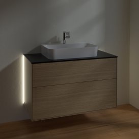 Тумба под раковину Villeroy & Boch Finion 100х50,1 см с подсветкой МДФ шпон дуба/стекло черное матовое G35200PC